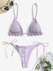 Maillot de Bain Bikini Fleur Côtelé à Volants Style Bohémien Taille unique Violet clair
