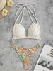 Maillot de Bain Bikini Fleuri Côtelé Texturé à Bretelle à Col Halter Taille unique Jaune clair