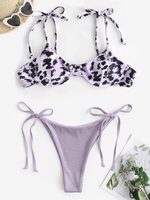 Maillot de Bain Bikini Léopard Noué à Armature Taille unique Violet clair