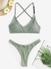 Maillot de Bain Bikini Métallique à Paillettes à Lacets Taille unique Vert clair