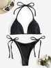Maillot de Bain Bikini Noué Métallique à Col Halter Taille unique Noir