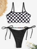 Maillot de Bain Bikini Perlé Noué à Côté à Col Halter Taille unique Noir