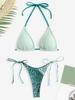 Maillot de Bain Bikini Plissé Ethnique Texturé Noué à Côté Taille unique Vert clair