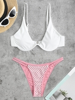 Maillot de Bain Bikini Push-Up à Armature Effet Filet de Poisson Taille unique Multi a