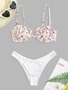 Maillot de Bain Bikini Réversible Fleuri à Volants à Armature Taille unique Blanc