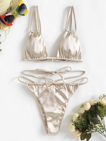 Maillot de Bain Bikini Soyeux à Bretelles Taille unique Café lumière