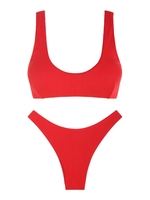 Maillot de Bain Bikini Sportif Texturé S Rouge
