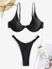 Maillot de Bain Bikini String Push Up avec Noeud à Jambe Haute Taille unique Noir