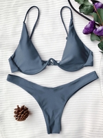 Maillot de Bain Bikini String Super Push Up Rembourré S Gris