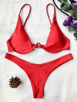 Maillot de Bain Bikini String Super Push Up Rembourré S Rouge