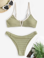 Maillot de Bain Bikini Texturé à Armature en V Taille unique Vert clair