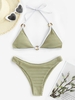 Maillot de Bain Bikini Texturé Bague en O à Col Halter Taille unique Vert clair