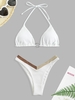 Maillot de Bain Bikini Texturé Bague en O à Jambe Haute à Volants Taille unique Blanc