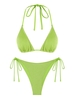 Maillot de Bain Bikini Triangle Métallique Brillant Noué à Côté M Vert