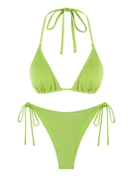 Maillot de Bain Bikini Triangle Métallique Brillant Noué à Côté M Vert