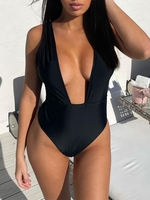 Maillot de Bain Coupe Haute à Col Plongeant L Noir
