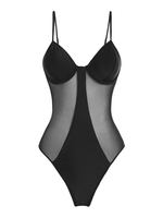 Maillot de Bain Jointif en Maille à Armature Une-Pièce Coussinet de Poitrine S Noir
