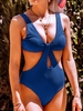 Maillot de Bain Texturé Découpé Tordu M Bleu