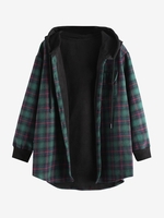 Manteau à Capuche Boutonné à Carreaux avec Poche L Vert profond