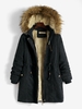 Manteau à Capuche Chaud Zippé en Fausse Fourrure en Velours Côtelé Design S Noir