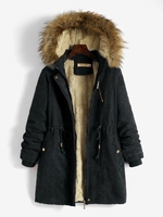 Manteau à Capuche Chaud Zippé en Fausse Fourrure en Velours Côtelé Design S Noir