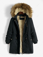Manteau à Capuche Chaud Zippé en Fausse Fourrure en Velours Côtelé Design Xl Noir