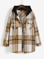 Manteau à Capuche Contrasté à Carreaux avec Poches S