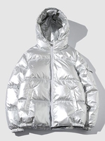 Manteau à Capuche du Duvet à Poche Métallique L Argent