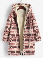 Manteau à Capuche en Tissu Duveteux Fourré à Imprimé Ethnique Aztèque à Doublure en Laine L