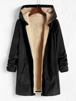 Manteau à Capuche en Velours Côtelé avec Poche à Doublure en Laine M Noir