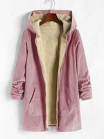 Manteau à Capuche en Velours Côtelé avec Poche à Doublure en Laine M Rose clair
