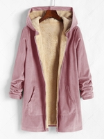 Manteau à Capuche en Velours Côtelé avec Poche à Doublure en Laine S Rose léger