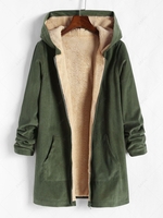 Manteau à Capuche en Velours Côtelé avec Poche à Doublure en Laine S Vert