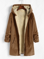 Manteau à Capuche en Velours Côtelé avec Poche à Doublure en Laine Xl Café