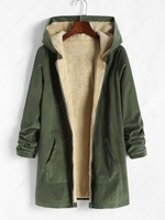 Manteau à Capuche en Velours Côtelé avec Poche à Doublure en Laine Xl Vert