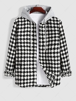 Manteau à Capuche Fourré à Grille en Tweed M Noir