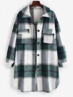 Manteau à Carreaux avec Poche en Avant en Laine Mélangée M Blanc