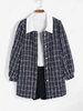 Manteau Boutonné Ceinturé en Tweed L Bleu