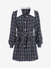 Manteau Boutonné Ceinturé en Tweed M Bleu