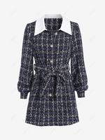 Manteau Boutonné Ceinturé en Tweed M Bleu