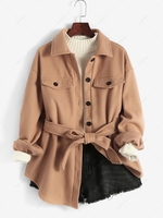 Manteau Boutonné en Laine Mélangée à Ceinture M Café lumière