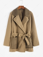 Manteau Ceinturé en Laine Mélangée à Manches Raglan à Col en peau de mouton L Café lumière