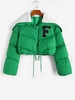 Manteau de Doudoune Matelassé Lettre Patch à Col en Laine M Vert profond