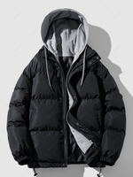 Manteau Doudoune à Capuche Matelassé en Blocs de Couleurs Zippé avec Poches Xl Noir