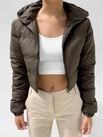 Manteau Doudoune Matelassé Court à Capuche M Café profond