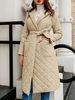 Manteau Doudoune Matelassé Long Ceinturé à Col Revers M Café lumière
