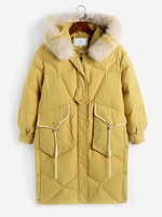 Manteau en Canard Blanc Haut Qualité à Capuche en Fausse Fourrure Xl Jaune