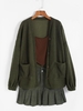 Manteau en Peluche Boutonné à Goutte Epaule avec Poche L Vert profond