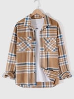 Manteau Fourré Boutonné Motif à Carreaux M Café