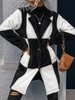 Manteau Fourré en Blocs de Couleurs à Col Revers S Noir